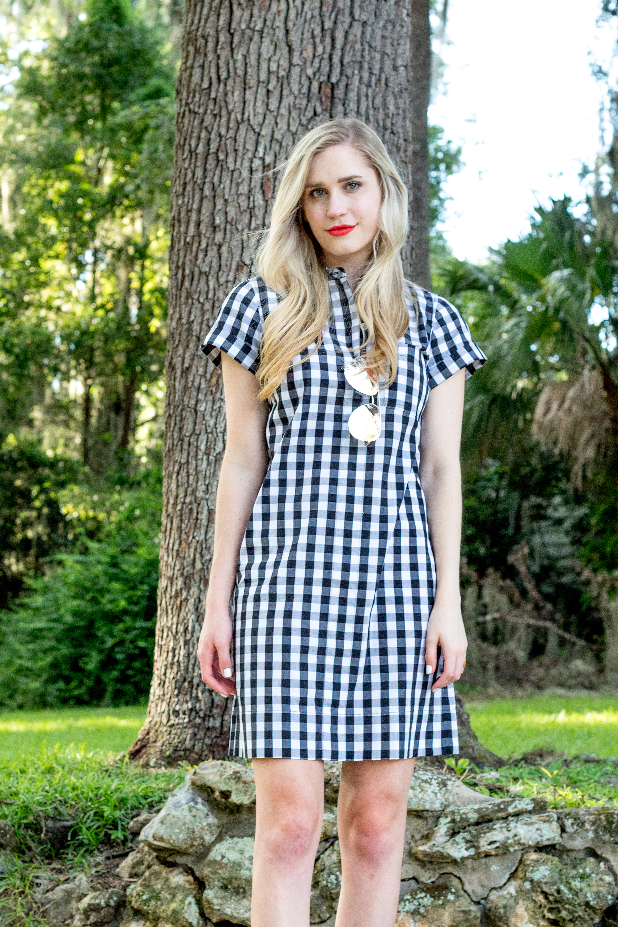 black and white gingham shirt dress